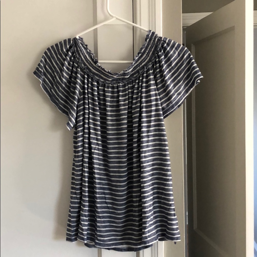 Off the shoulder striped shirt